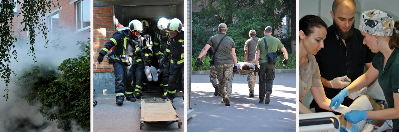 У Полтаві рятувальники із ДСНС та добровольці із ДФТГ евакуювали до сховища хворих однієї із лікарень під час спеціальних навчань