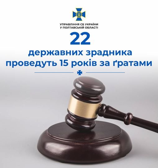 Набули законної сили вироки щодо 22 державних зрадників, чиї злочини документувало полтавське СБУ