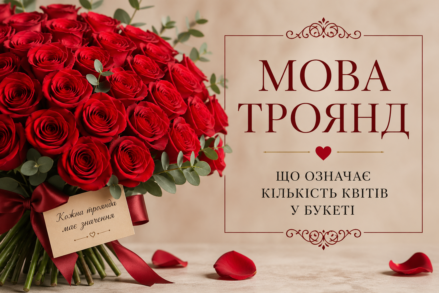 різні букети троянд з різною кількістю квітів як приклад символіки чисел
